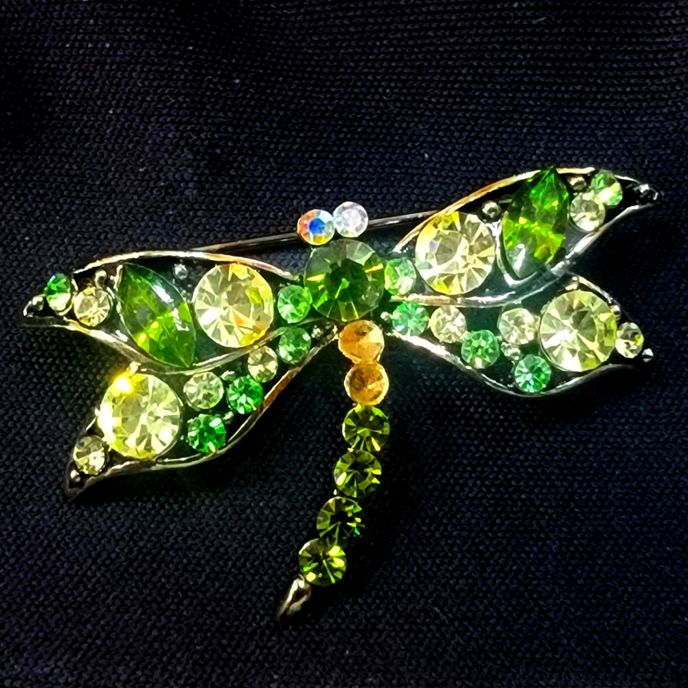 Green Crystal Dragonfly Brooch / Pin